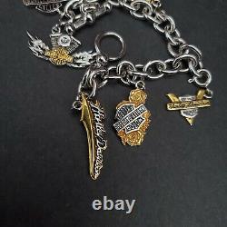 Franklin Mint Harley-Davidson Charm Bracelet 6 Sterling 925 Charms 7 Long