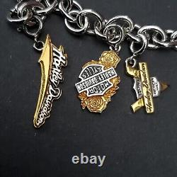 Franklin Mint Harley-Davidson Charm Bracelet 6 Sterling 925 Charms 7 Long