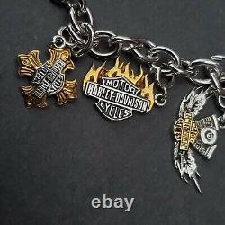 Franklin Mint Harley-Davidson Charm Bracelet 6 Sterling 925 Charms 7 Long