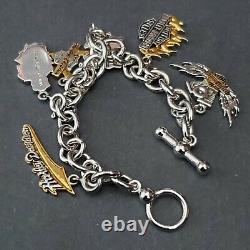 Franklin Mint Harley-Davidson Charm Bracelet 6 Sterling 925 Charms 7 Long