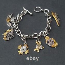 Franklin Mint Harley-Davidson Charm Bracelet 6 Sterling 925 Charms 7 Long