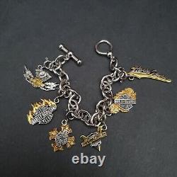 Franklin Mint Harley-Davidson Charm Bracelet 6 Sterling 925 Charms 7 Long