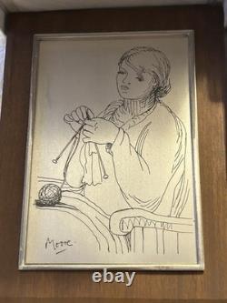 Franklin Mint Henry Moore Woman Knitting Sterling Silver Etching