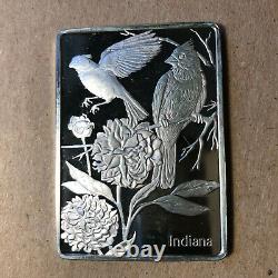 Franklin Mint Indiana State Bird and Flower 1.25 oz Sterling Silver Art Bar