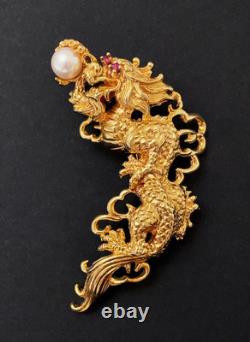 Franklin Mint Kai-yin Lo 925 Sterling Silver Gold Vermeil Dragon Brooch Pendant