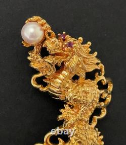 Franklin Mint Kai-yin Lo 925 Sterling Silver Gold Vermeil Dragon Brooch Pendant