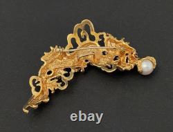 Franklin Mint Kai-yin Lo 925 Sterling Silver Gold Vermeil Dragon Brooch Pendant