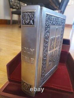 Franklin Mint Library Sterling Silver Vintage Holy Bible With Illustrations