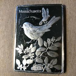 Franklin Mint Massachusetts State Bird and Flower 1.25oz Sterling Silver Art Bar