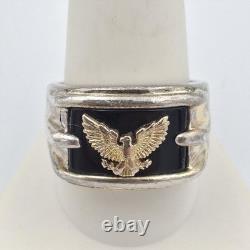 Franklin Mint Men's 925 Sterling Silver & 14K Yellow Gold Eagle & Onyx Ring 10