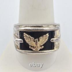 Franklin Mint Men's 925 Sterling Silver & 14K Yellow Gold Eagle & Onyx Ring 10