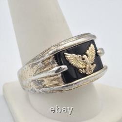 Franklin Mint Men's 925 Sterling Silver & 14K Yellow Gold Eagle & Onyx Ring 10