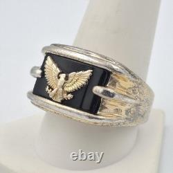 Franklin Mint Men's 925 Sterling Silver & 14K Yellow Gold Eagle & Onyx Ring 10