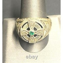 Franklin Mint Men's Celtic 925 Sterling Silver And Emerald Cross Ring Sky
