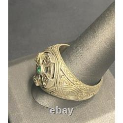 Franklin Mint Men's Celtic 925 Sterling Silver And Emerald Cross Ring Sky