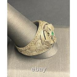 Franklin Mint Men's Celtic 925 Sterling Silver And Emerald Cross Ring Sky