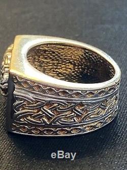 Franklin Mint Mens Vintage Dragon Sterling Silver Gold Vermeil Onyx Ring Size 10