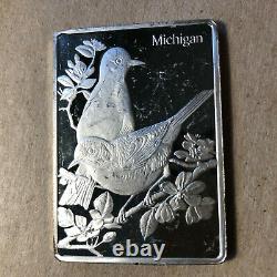 Franklin Mint Michigan State Bird and Flower 1.25 oz Sterling Silver Art Bar