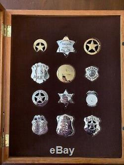 Franklin Mint Old West Sheriff Badges Display Set of 12- Sterling Silver