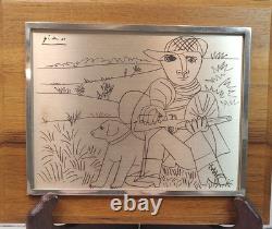 Franklin Mint Pablo Picasso The Hunter Sterling Silver Etching Framed 6x7 3/8