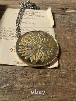 Franklin Mint Pendant of the Perfect Blossom 24k Gold on Sterling Silver COA Box