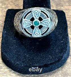 Franklin Mint Power Emerald Isle Celtic Cross Ring SZ 10 Sterling Silver 925 16g