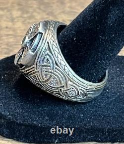 Franklin Mint Power Emerald Isle Celtic Cross Ring SZ 10 Sterling Silver 925 16g