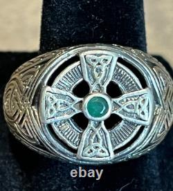 Franklin Mint Power Emerald Isle Celtic Cross Ring SZ 10 Sterling Silver 925 16g