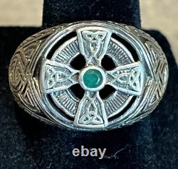 Franklin Mint Power Emerald Isle Celtic Cross Ring SZ 10 Sterling Silver 925 16g