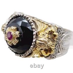 Franklin Mint Ring Guardian Shadows Gargoyle Ruby Onyx Sterling Silver Ring 13