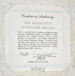 Franklin Mint Roosevelt Centenary 25 Medals 24k Gold Plate on Sterling Silver