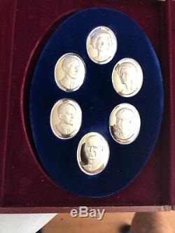 Franklin Mint Royal Family 6 Sterling Silver Cameos-Queen Elizabeth II- Philip