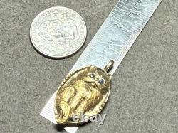 Franklin Mint STERLING SILVER CAT FELINE BLUE SAPPHIRE 3d Gold Overlay Pendant
