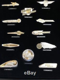 Franklin Mint Set Of 12 Sterling Silver & Gold Harley Davidson Insignia Badges