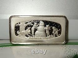 Franklin Mint Set of Christmas Ingots 1970 Thru 1979 OF. 925 Silver 23.2 OZ
