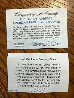 Franklin Mint Solid Sterling Silver Gilroy Roberts American Eagle Belt Buckle