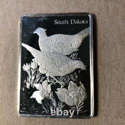 Franklin Mint South Dakota State Bird and Flower 1.25 oz Sterling Silver Art Bar