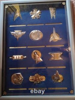 Franklin Mint Star Trek Insignia Badges Sterling Silver Framed 24K Gold Set