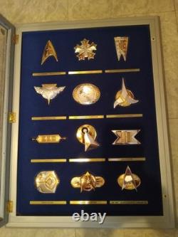 Franklin Mint Star Trek Insignia Badges Sterling Silver Framed 24K Gold Set
