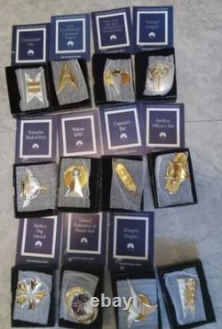 Franklin Mint Star Trek Insignia Badges Sterling Silver Framed 24K Gold Set