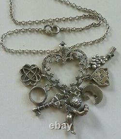 Franklin Mint Sterling 7 Symbols Of Love Charm Holder Pendant Necklace Fm 83