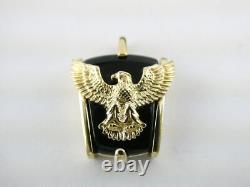 Franklin Mint Sterling Silver 10K Yellow Gold Eagle on Black Onyx Pendant 9.4g