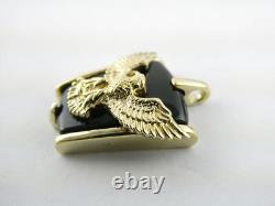 Franklin Mint Sterling Silver 10K Yellow Gold Eagle on Black Onyx Pendant 9.4g