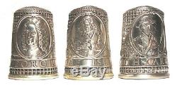 Franklin Mint Sterling Silver 13 Colonies Thimbles with Glass Dome c. 1978