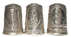 Franklin Mint Sterling Silver 13 Colonies Thimbles with Glass Dome c. 1978