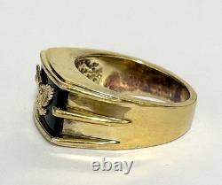 Franklin Mint Sterling Silver 14K Gold Onyx Eagle Men Ring Sz 12.5 Heavy Estate