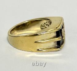 Franklin Mint Sterling Silver 14K Gold Onyx Eagle Men Ring Sz 12.5 Heavy Estate