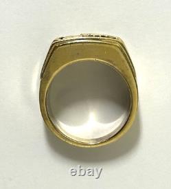 Franklin Mint Sterling Silver 14K Gold Onyx Eagle Men Ring Sz 12.5 Heavy Estate