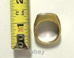 Franklin Mint Sterling Silver 14K Gold Onyx Eagle Men Ring Sz 12.5 Heavy Estate