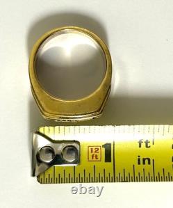 Franklin Mint Sterling Silver 14K Gold Onyx Eagle Men Ring Sz 12.5 Heavy Estate